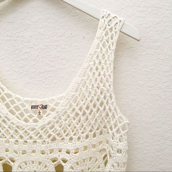 Boho Crochet Knit Cream Festival Tank Fringe Trim, Sexy Cute Hippie - Picture 3 of 8